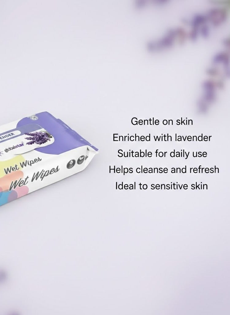 جلوبال ستار مناديل لافندر الرطبة من جلوبالستار – 120 قطعة × 12، مناديل مرطبة خالية من الكحول للعناية بالجلد - Image 3